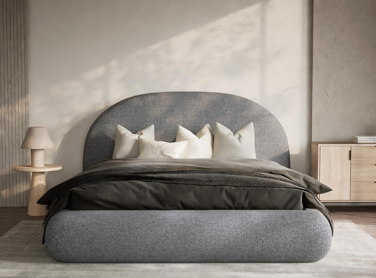 POLSTERBETT Maumere Grau 180/200 cm im Webstoff - Schwarz/Naturfarben, Holz/Holzwerkstoff (180/200cm) - Maison de Reve