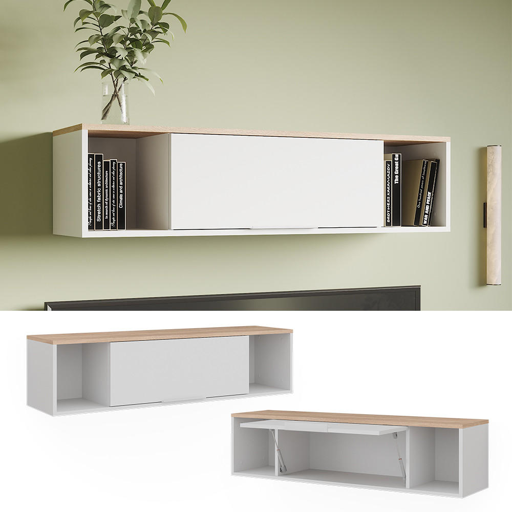 WANDREGAL Betti Weiß/Sonoma 120 x 30 cm - Weiß/Sonoma Eiche, Holzwerkstoff (120/30/30cm) - Vicco