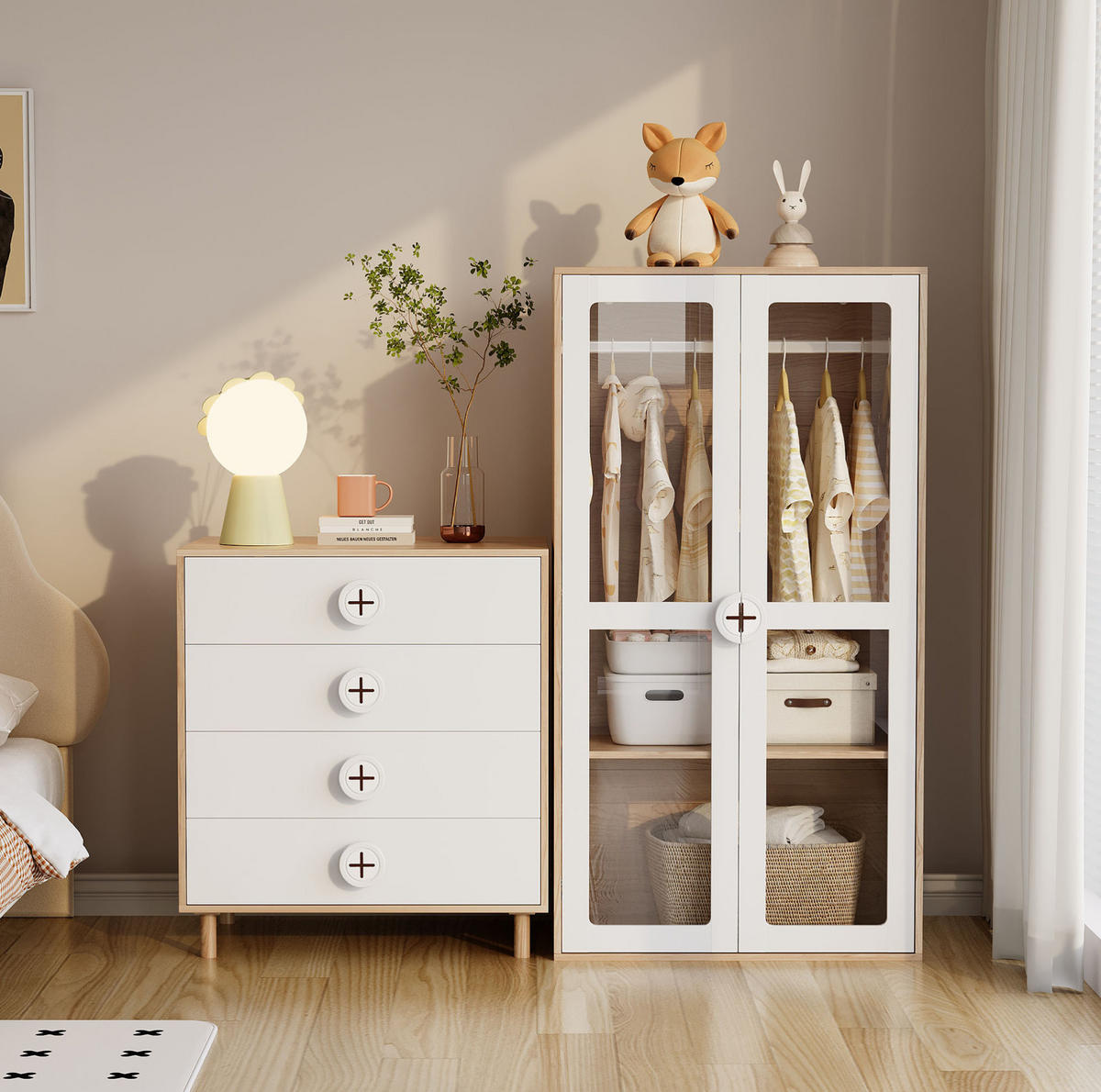 KOMMODE 80/54/90 cm mit 4 Schubladen und Kippschutz in Weiß/Natur - Naturfarben, Holzwerkstoff (54/90/80cm) - BEAOK