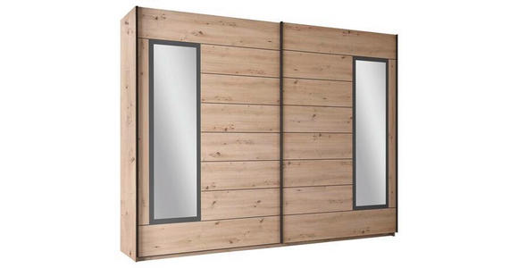 SCHWEBETÜRENSCHRANK in Eiche Artisan - Schwarz/Eiche Artisan, Design, Glas/Holzwerkstoff (270/210/65cm) - Carryhome