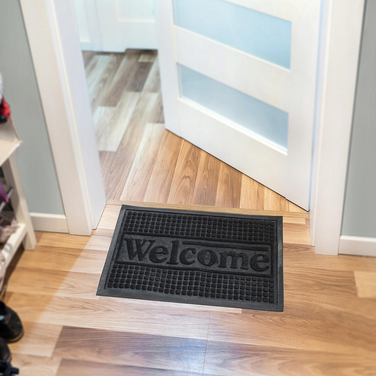 FUSSMATTE „Welcome“, 60 x 40 cm, Graphit - Schwarz, Kunststoff (60/40cm) - KADAX