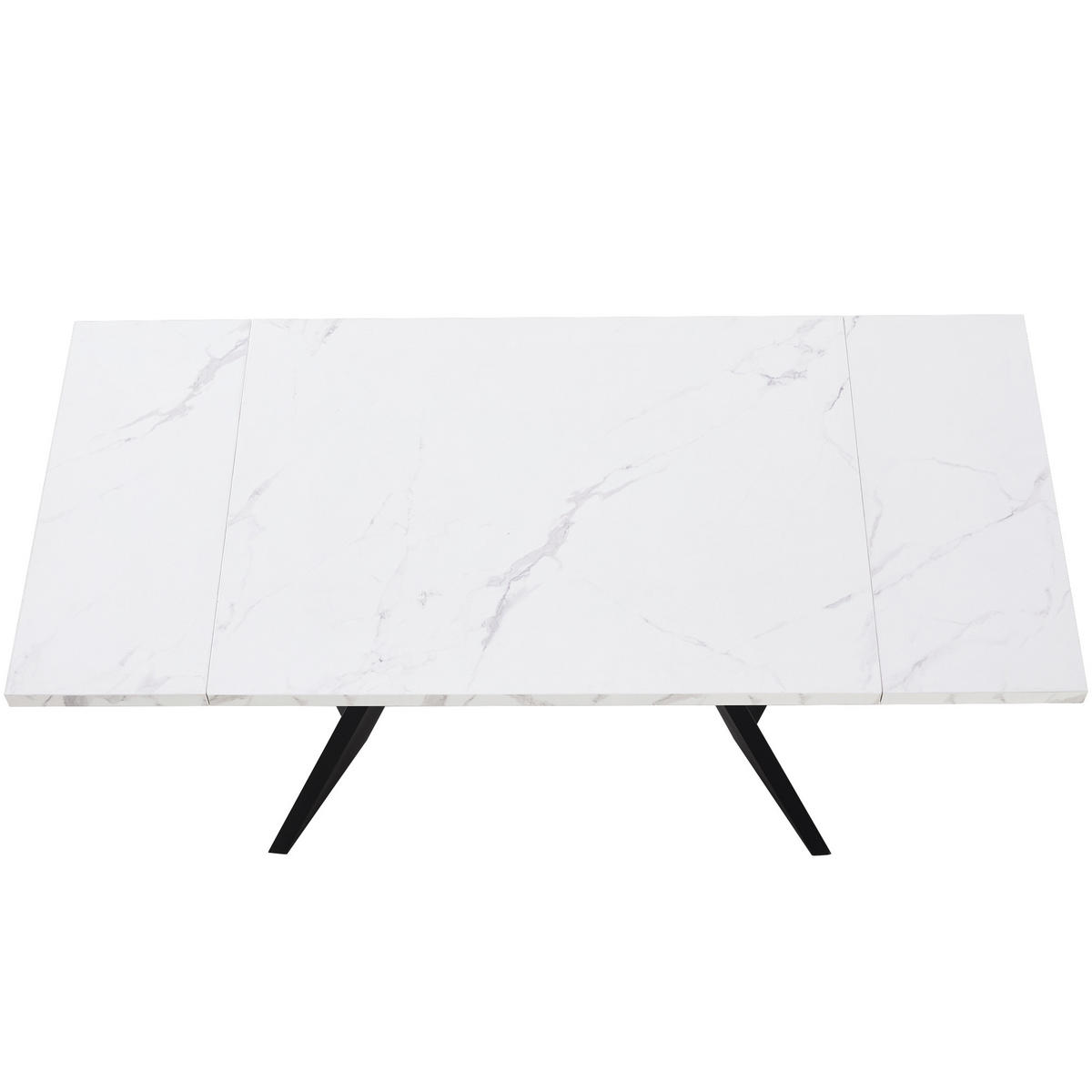 ESSTISCH Teleskoptisch 99/74/77cm weiß mit Marmoroberfläche und stabilen Carbonstahl-Beinen - Weiß, Holzwerkstoff (159/74/77cm) - OKWISH