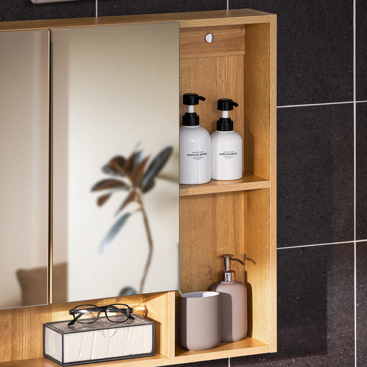 SPIEGELSCHRANK Natur - Braun, Glas/Holzwerkstoff (80/70/13cm) - SoBuy