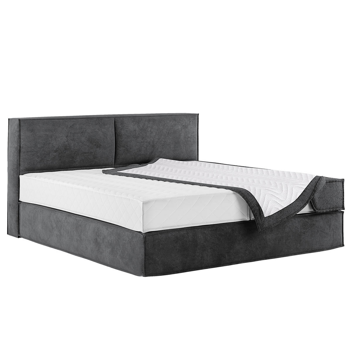 BOXSPRINGBETT mit Kopfteil - Premium - Anthrazit, Textil (200/200cm) - home24