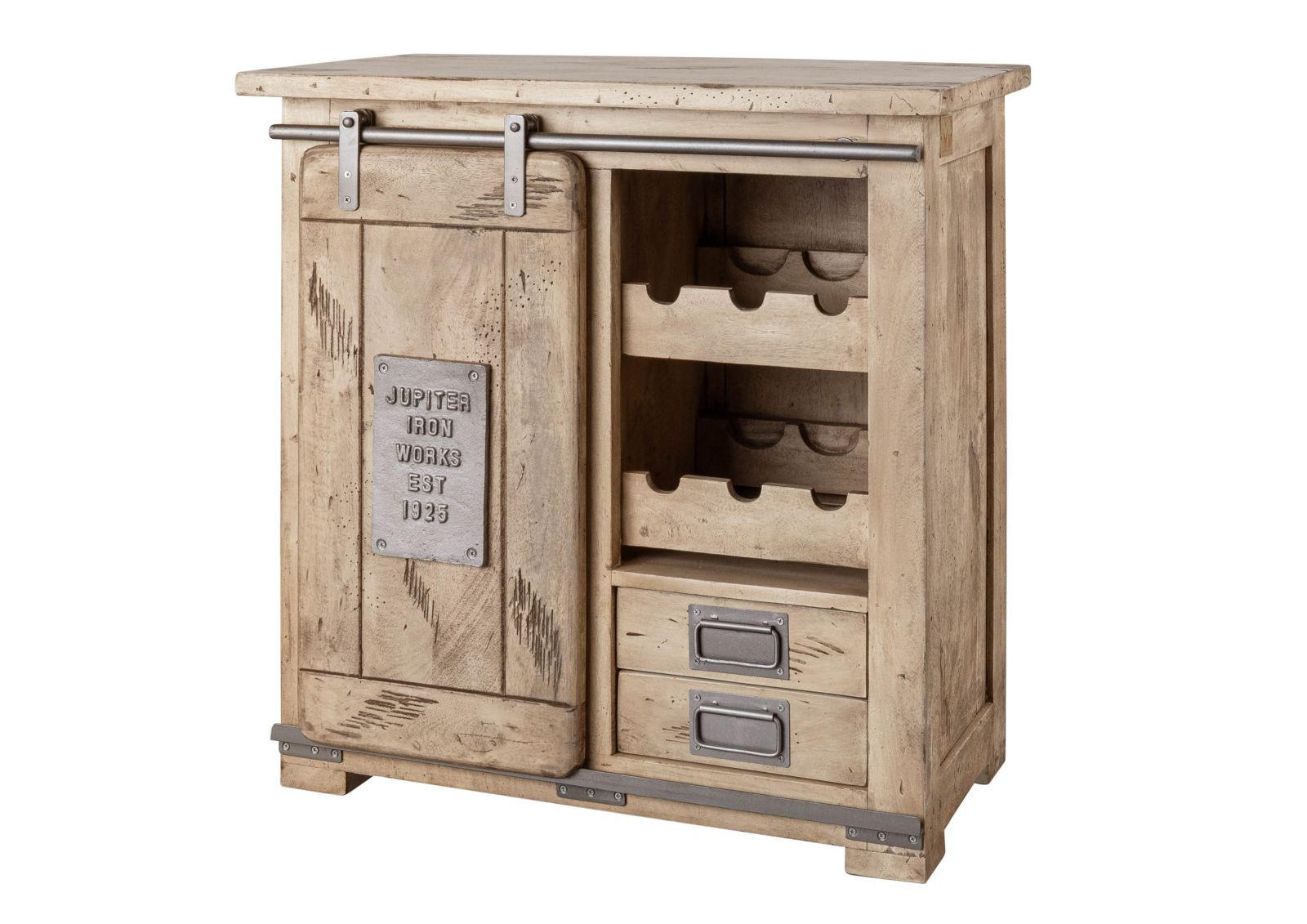 WEINKOMMODE Mango 80x40x82 whitewash lackiert RAILWAY #340 - Beige, Holz (80/82/40cm) - Massivmoebel24
