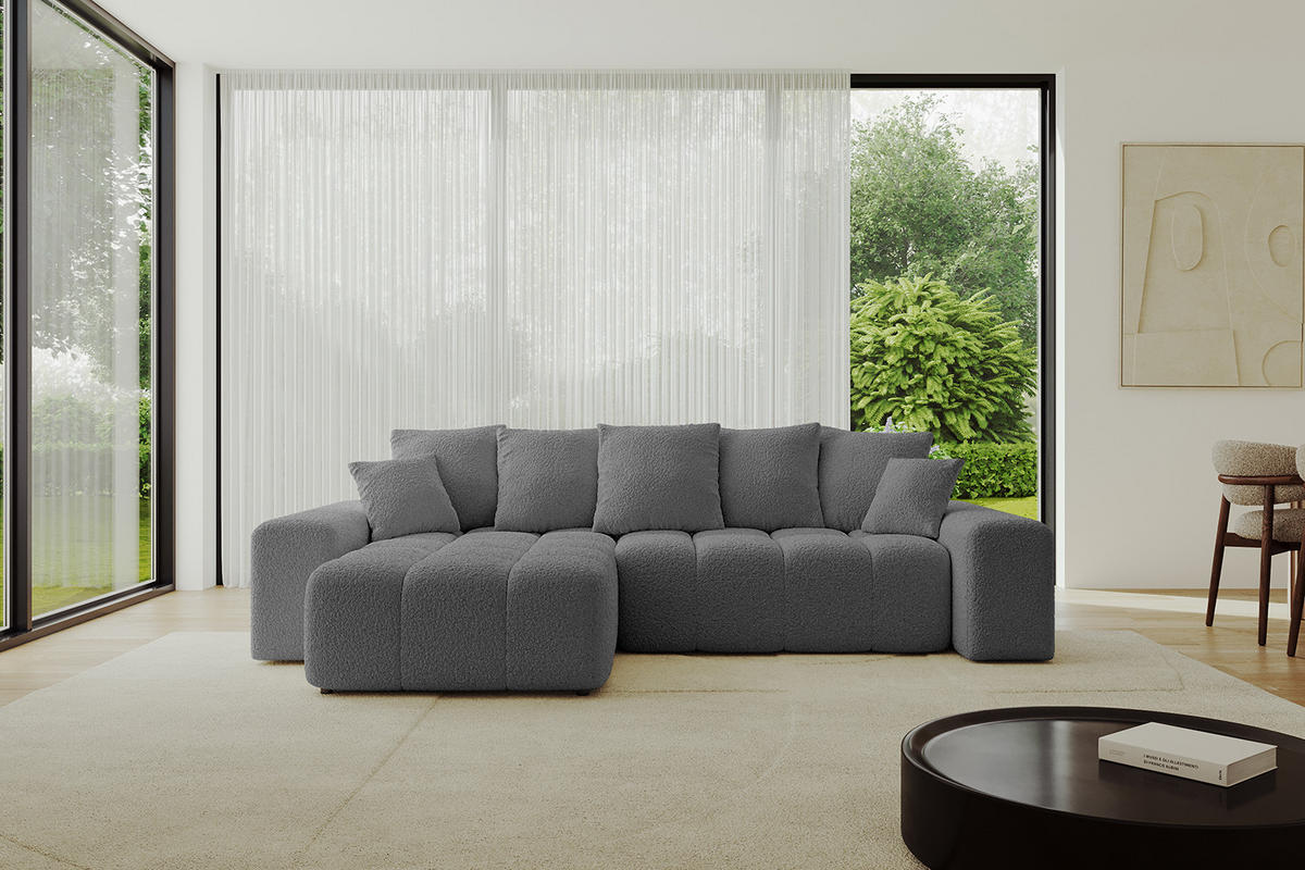 ECKSOFA Ottomane links/rechts ENIL-L 290x175x84 Grau Bouclé - Grau, Holzwerkstoff/Kunststoff (290/175cm) - ALTDECOR