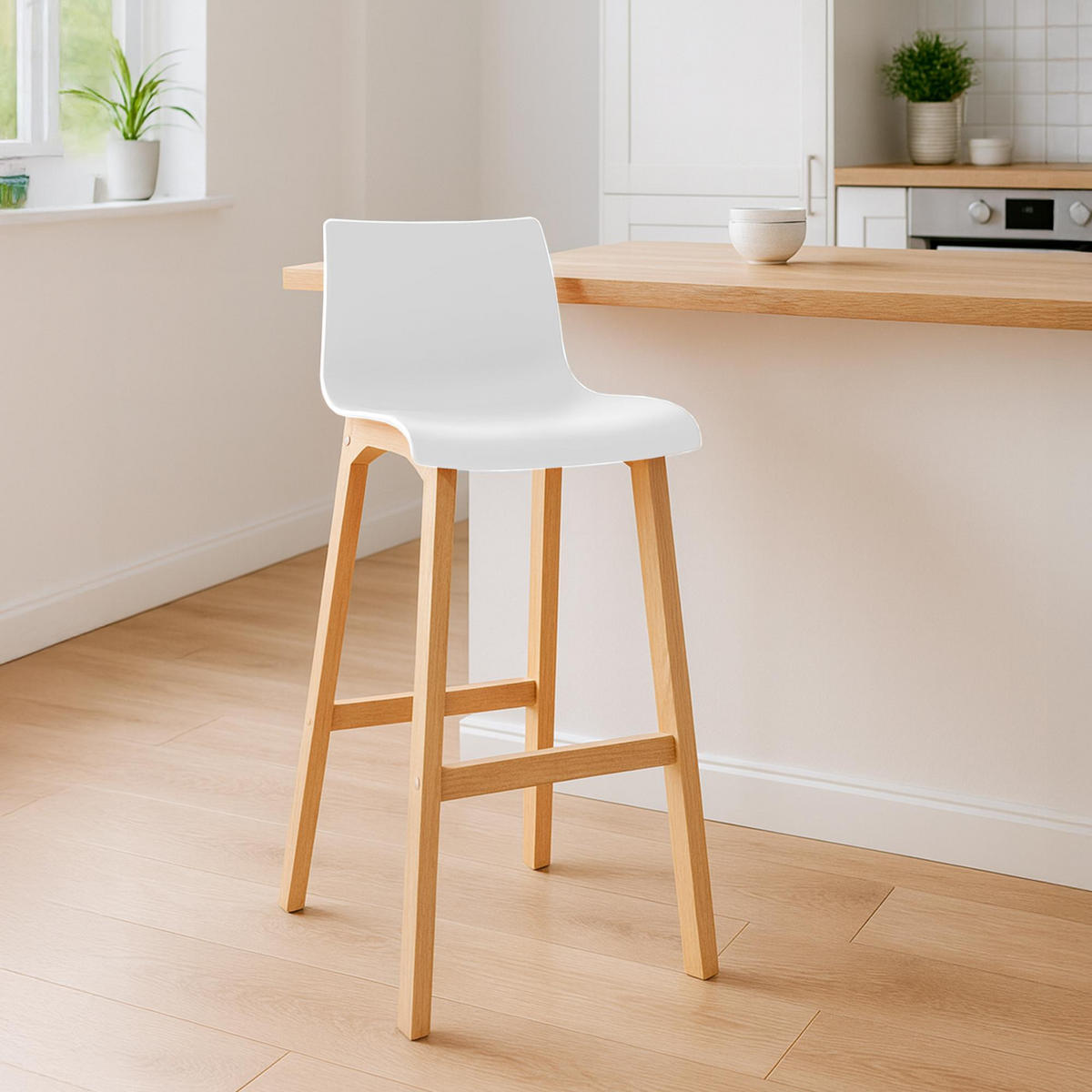 BARHOCKER 2er Set Holz Weiß - Eukalyptusholzfarben/Weiß, Holz (41/102/46cm) - CLP