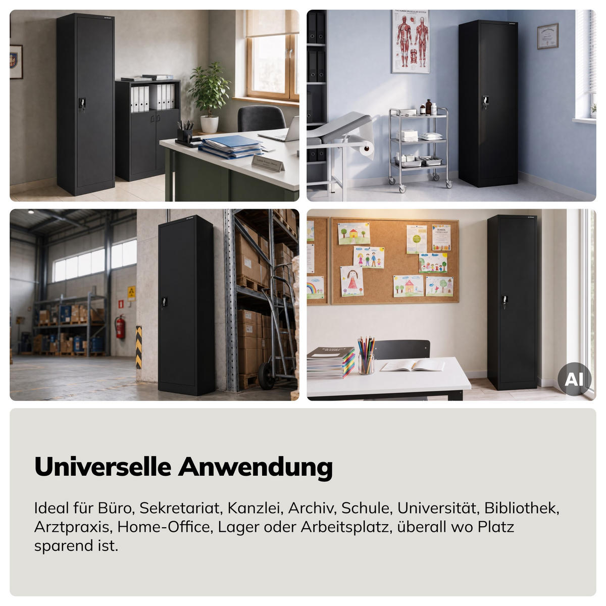 AKTENSCHRANK ALEX 220 - Schwarz, Metall (45/220/40cm) - Jan Nowak
