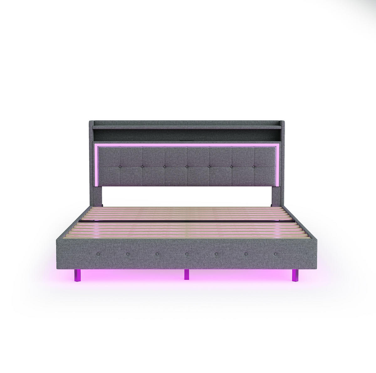 POLSTERBETT 140/200 cm Grau mit USB-Steckdose und LED-Beleuchtung - Grau, Textil (140/200cm) - OKWISH