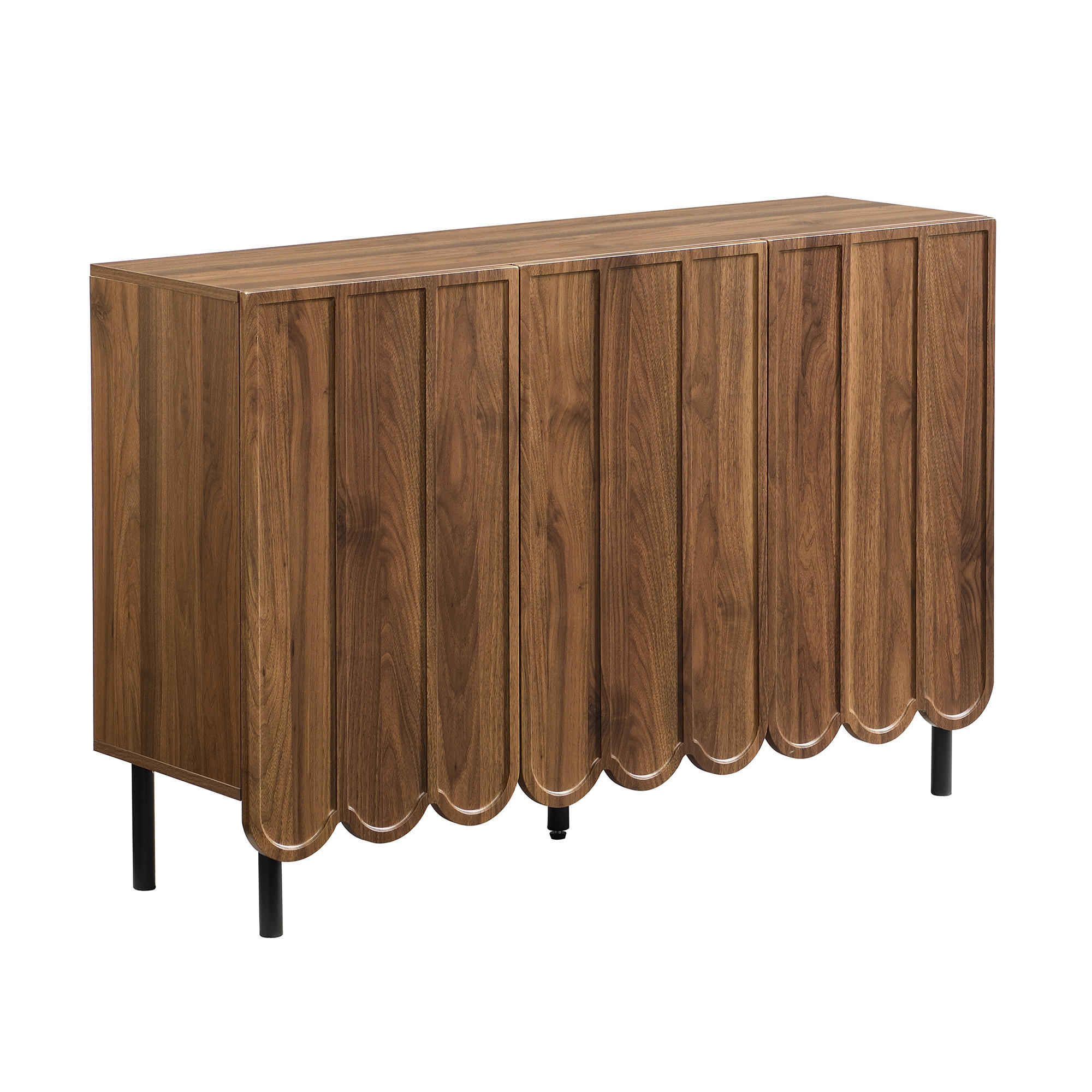SIDEBOARD Holzoptik, gewellte Türen, für Wohnraum - Kastanienfarben, Holz (120/80/35cm)