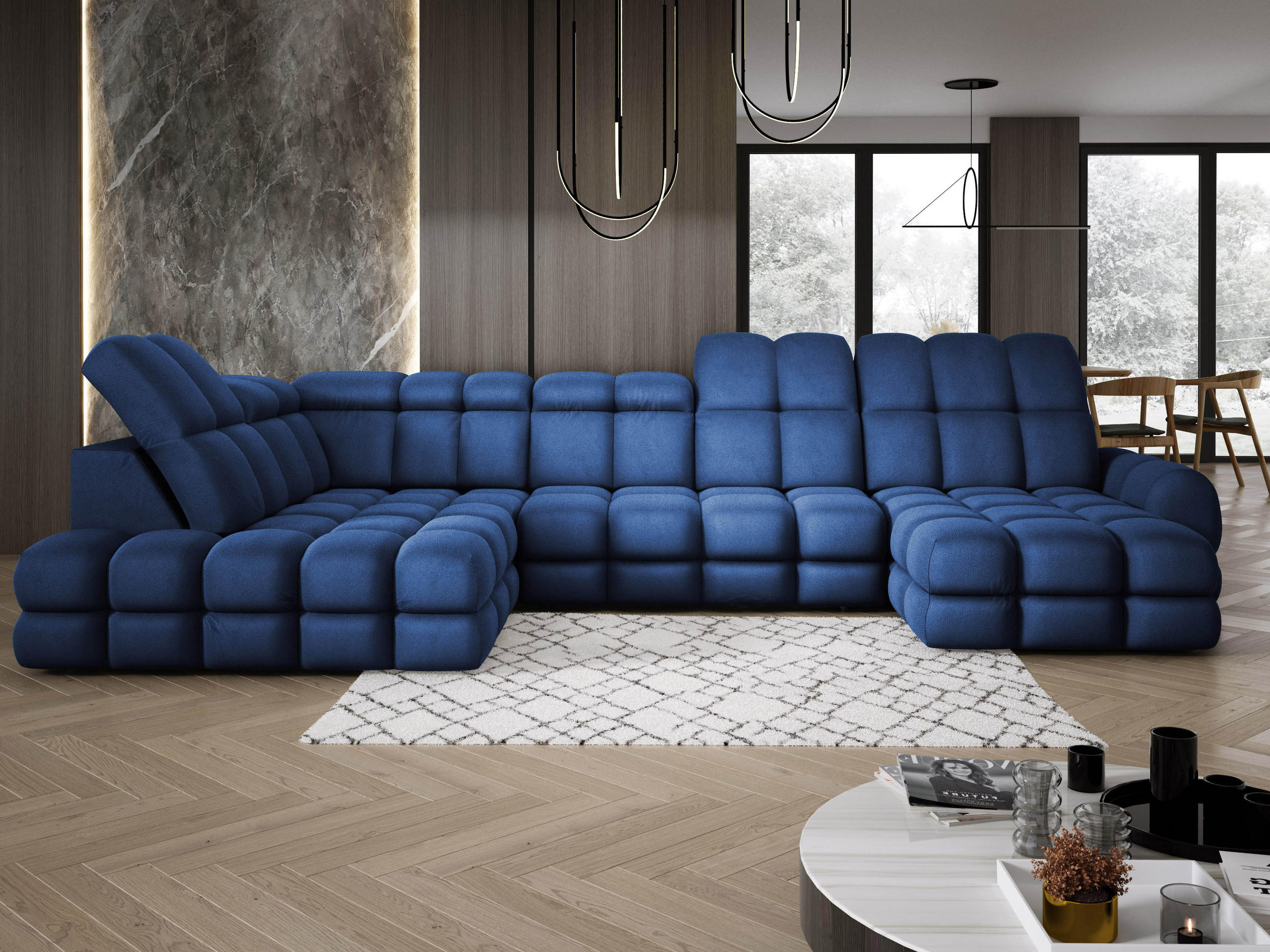 ECKSOFA TOLLO Solar-stoff U-form 400x217x105 cm blau - Blau, Holz/Textil (400/217cm) - DomoHome