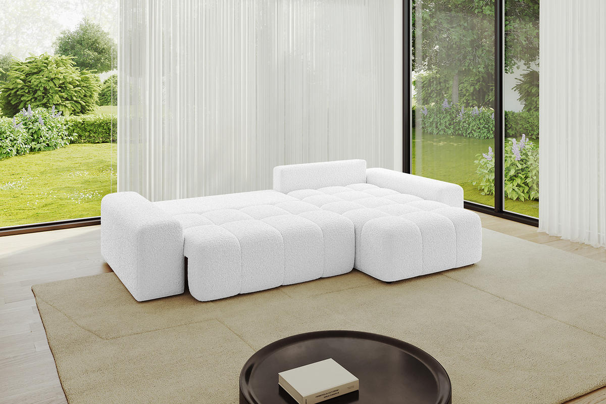 ECKSOFA Ottomane rechts ENIL-L 297x189x68 Weiß Bouclé - Weiß, Holzwerkstoff/Kunststoff (189/297cm) - ALTDECOR