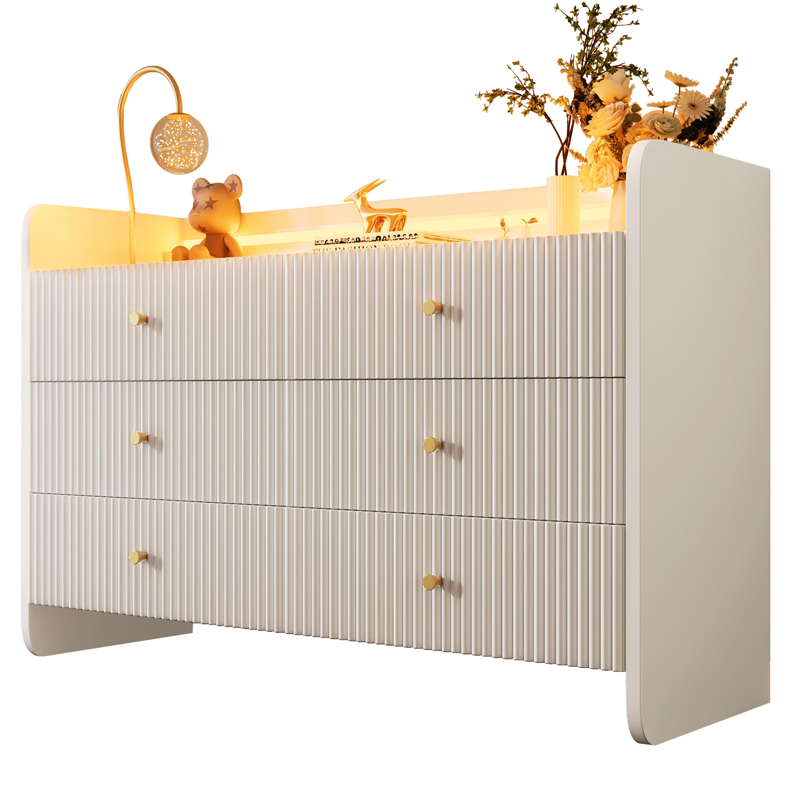 SIDEBOARD mit LED-Beleuchtung 120 x 40 x 75 cm Weiß 6 Schubladen - Weiß, Holzwerkstoff (120/75/40cm) - Meubliv
