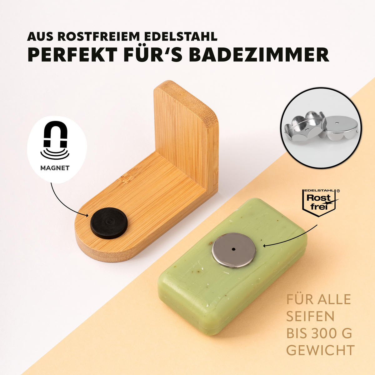 MAGNET SEIFENHALTER 2er Set, Bambus - Braun, Holz (4.5/9/7cm) - bremermann