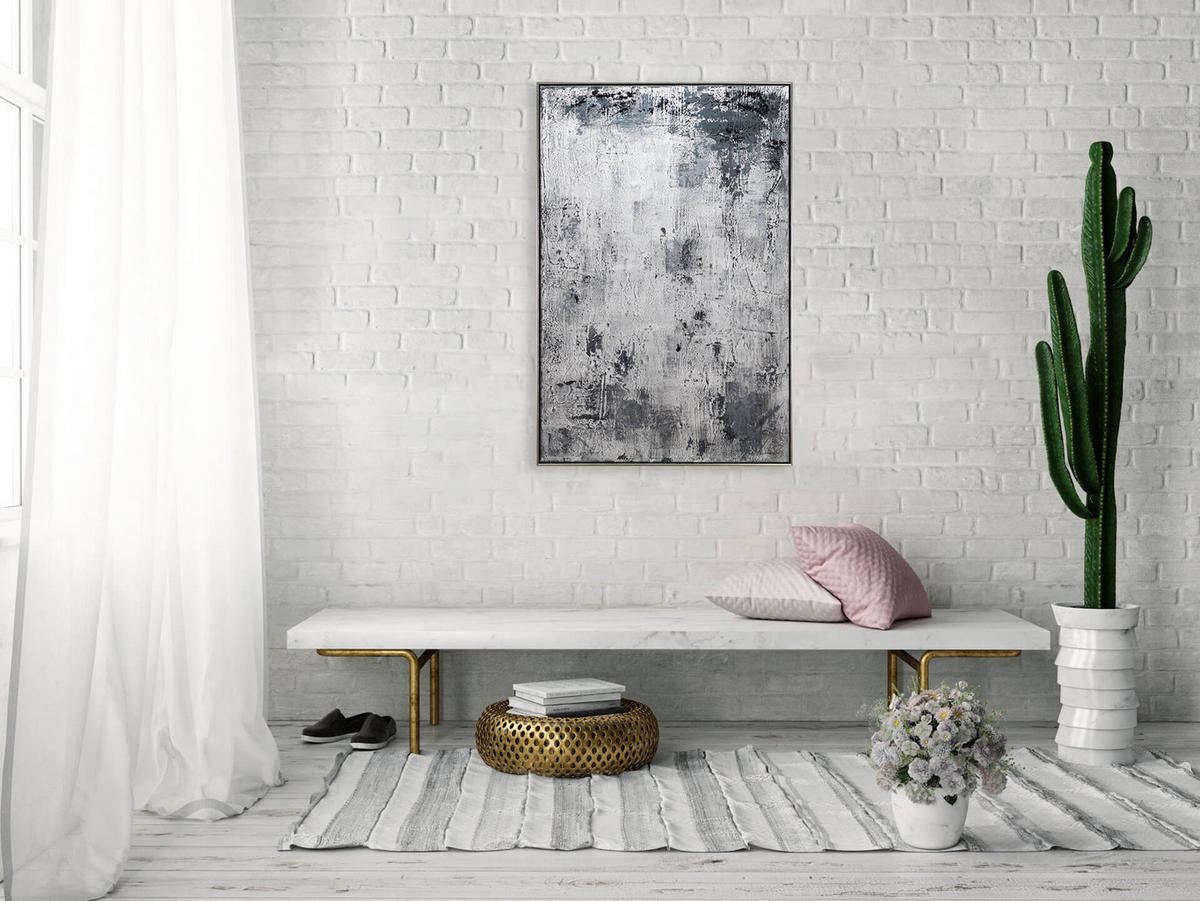 ACRYLBILD HANDGEMALT Grau 83/123 cm - Schwarz/Grau, Textil (83/123cm) - KUNSTLOFT