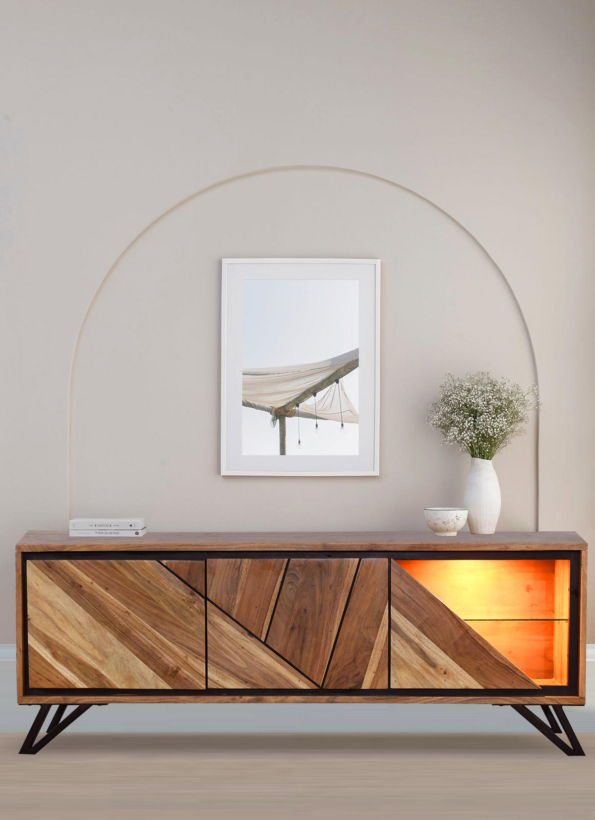 TV-SCHRANK Ebba Akazienbraun 51x40x150cm - Akaziefarben, Holz (40/51/150cm) - DELUKE