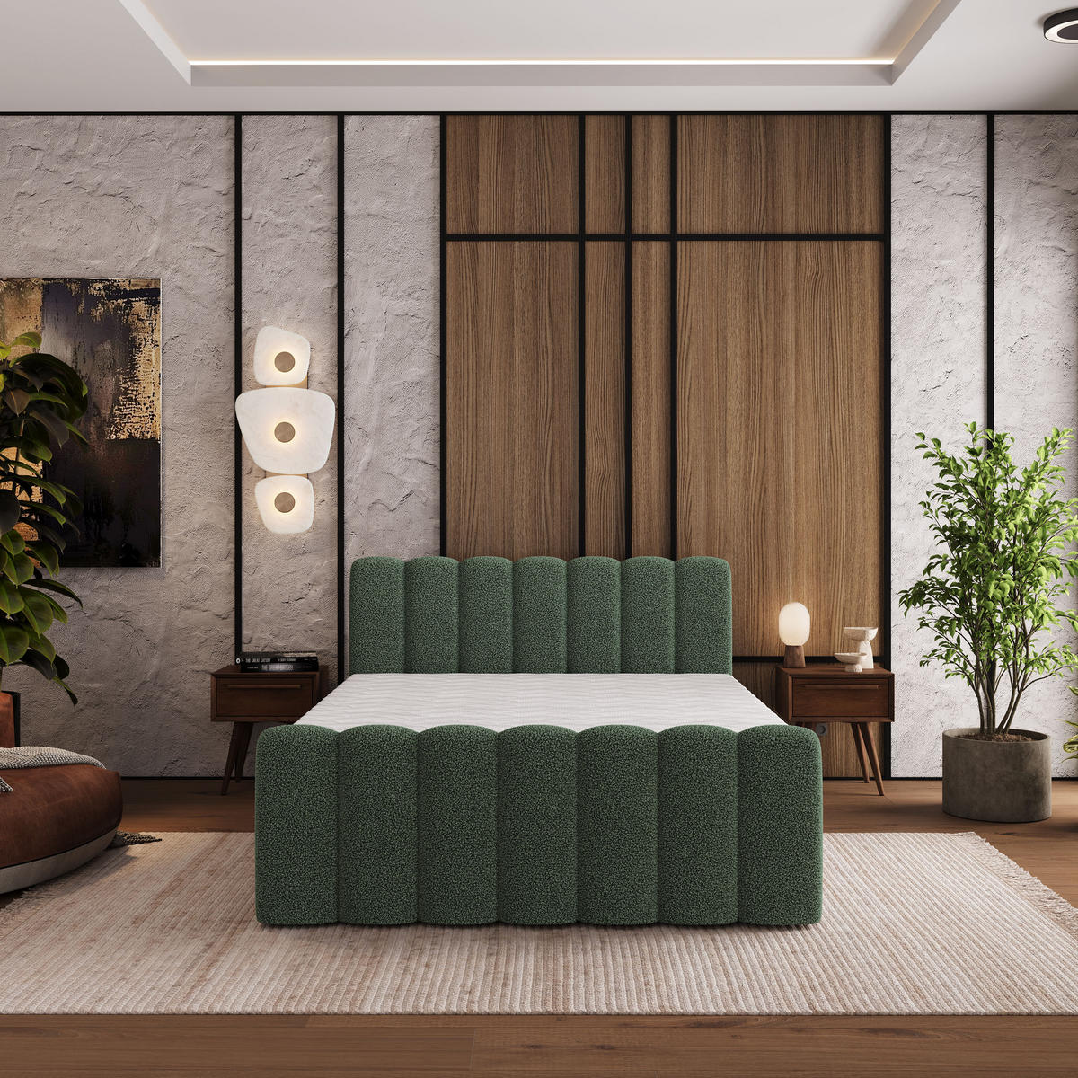 BOXBETT CELLA 160x200 cm mit Matratze und Topper - Grün - Grün, Holz (160/200cm) - MASSENO