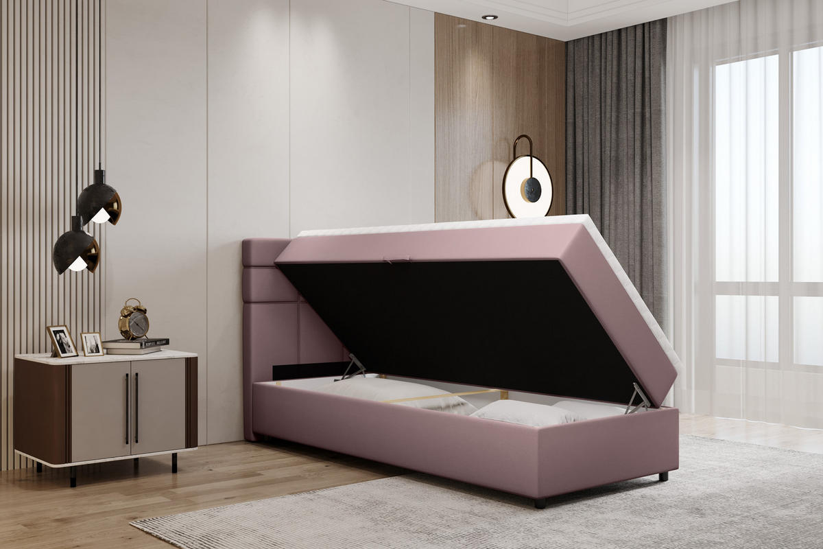 BOXBETT Reve 90 x 200 cm mit Bettkasten und Lattenrost ohne matratze - rosa - Rosa, Holz (90/206cm) - Panda Möbel