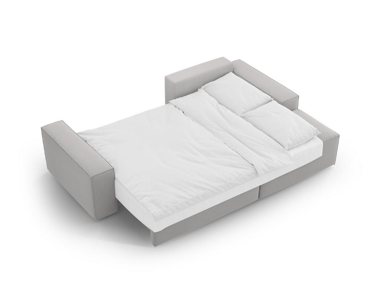 AUSKLAPPBARES-ECKSOFA rechts mit Container Jodie aus strukturiertem Stoff hellgrau 3 Sitzplätze - Hellgrau, Textil (246/151cm) - Micadoni