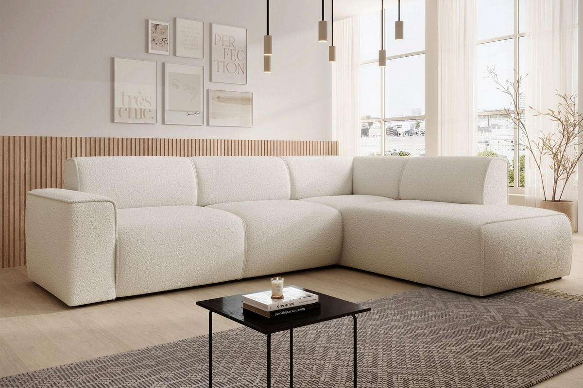 ECKSOFA Bouvi Creme rechts - Creme/Schwarz, Kunststoff/Textil (220/292cm) - Selsey