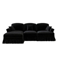 ECKSOFA 272/140/93 cm schwarz aus Chenille mit abnehmbarem Volant und beweglichem Hocker - Schwarz, Textil (140/272cm) - OKWISH