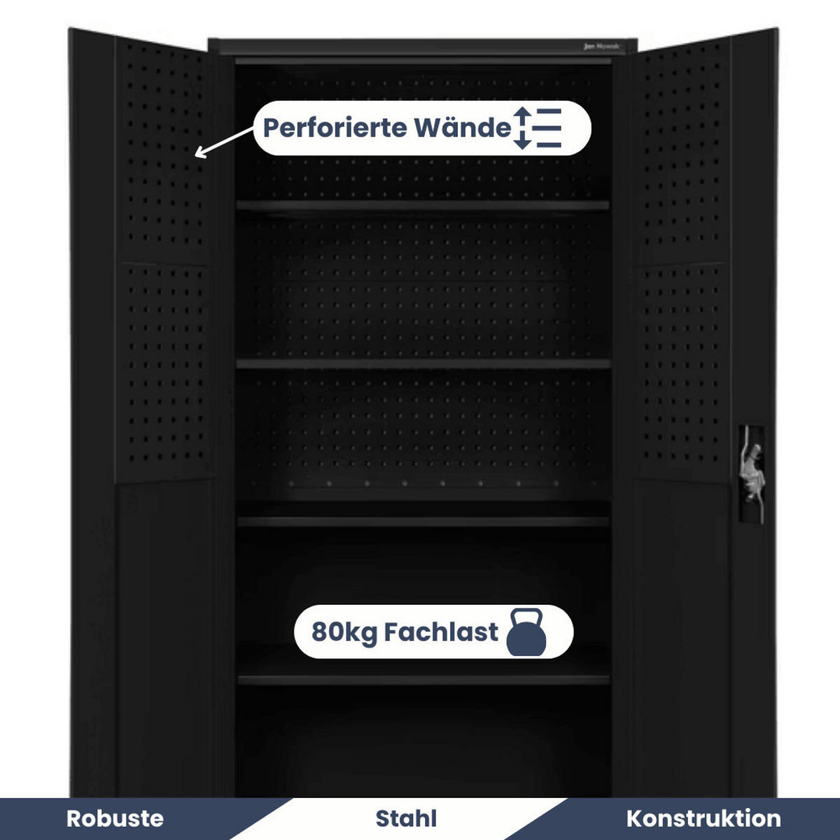 WERKZEUGSCHRANK mit Lochwand KESU 185x92x50cm Schwarz - Schwarz, Metall (92/185/50cm) - DELUKE
