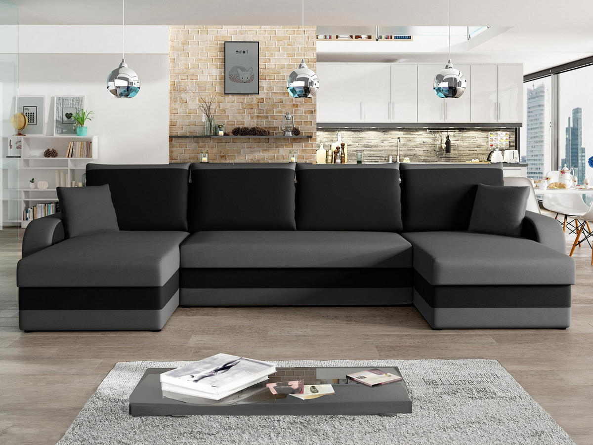 ECKSOFA Kris U - Schwarz/Grau, Holz/Kunststoff (304/80/140cm) - MIRJAN24