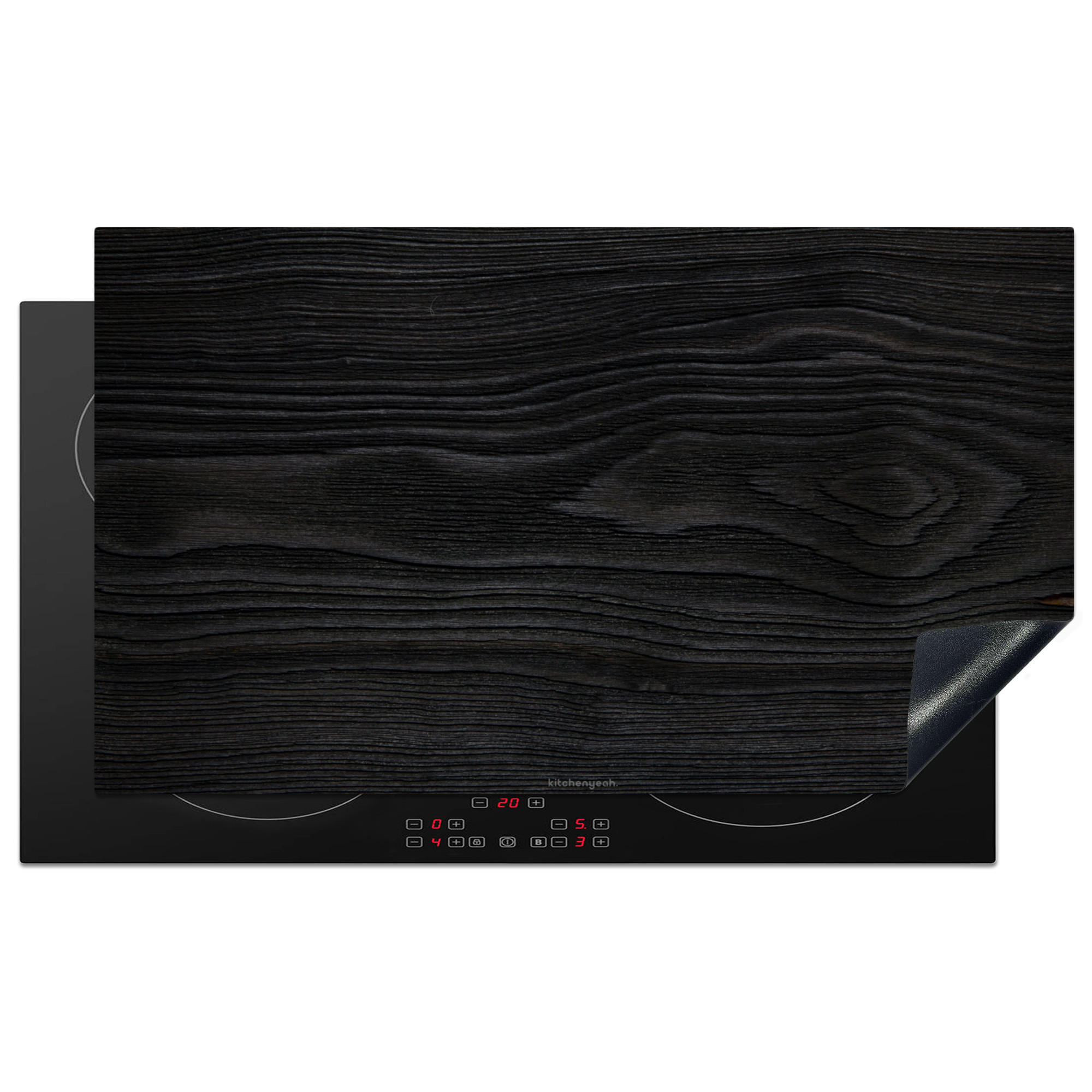 HERDABDECKPLATTE Schwarz - Holzoptik 91x52 cm - Schwarz, Kunststoff (91.6/0.2/52.7cm) - MuchoWow