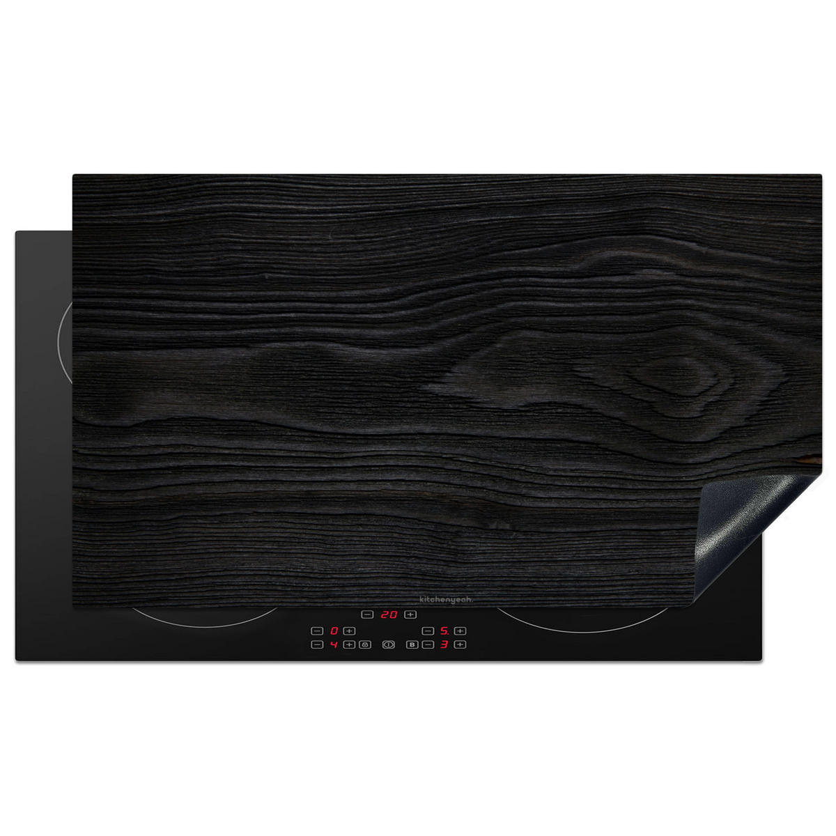 HERDABDECKPLATTE Schwarz - Holzoptik 91x52 cm - Schwarz, Kunststoff (91.6/0.2/52.7cm) - MuchoWow