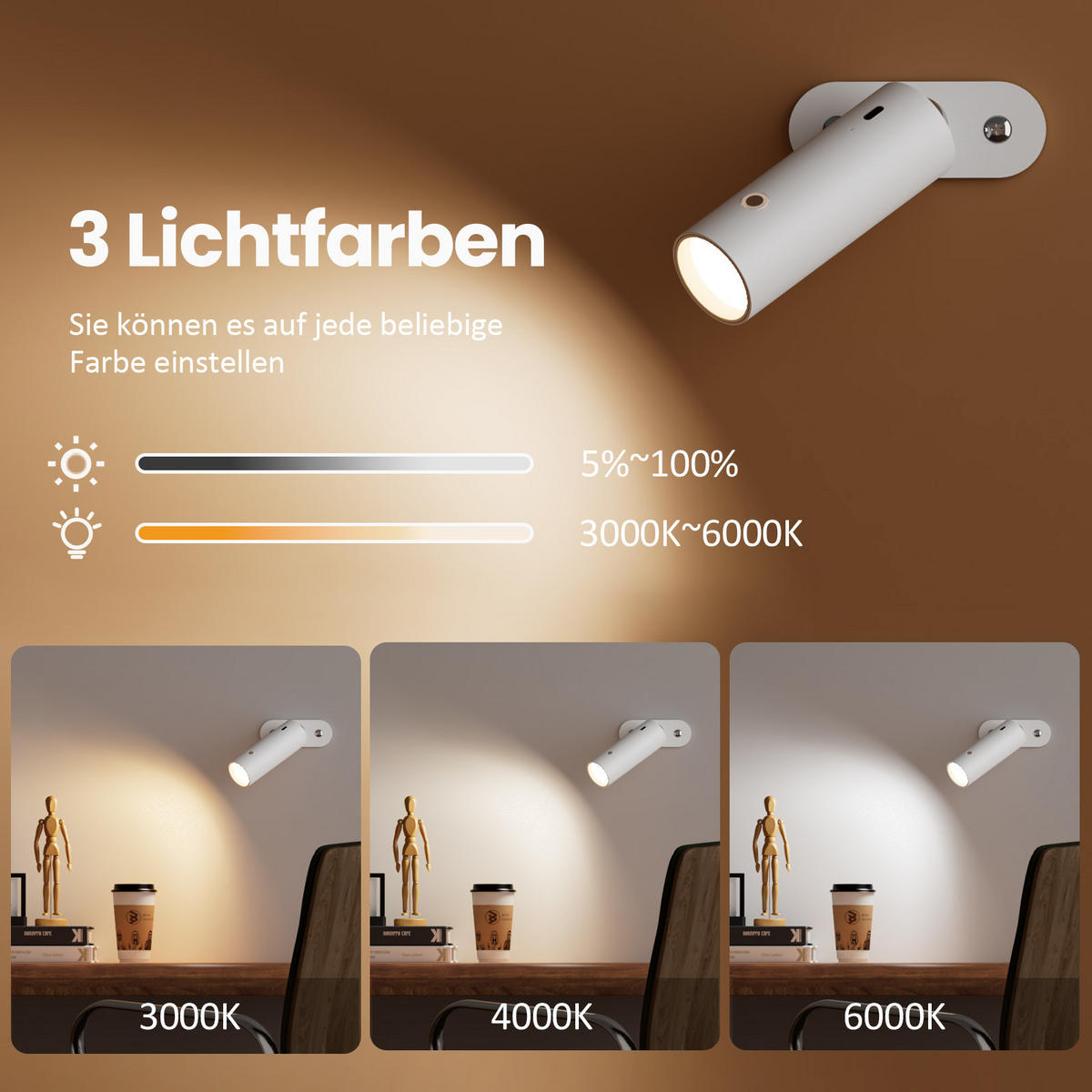 SCHREIBTISCHLAMPE LED Dimmbar Kabellos Weiß - Weiß, Metall (33/12/33cm) - EMKE