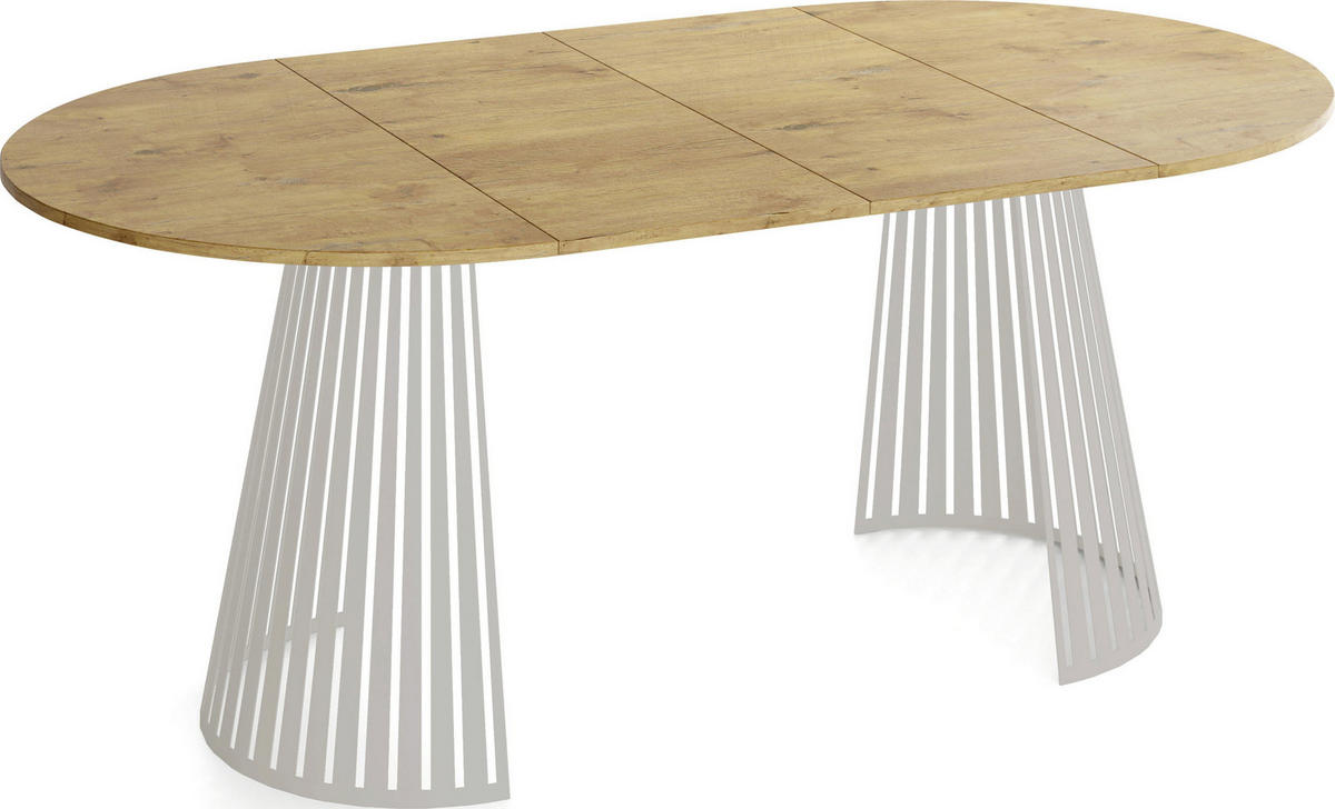 ESSTISCH Naro rund ausziehbar mit Lamellen-Metallgestell in Grau-Beige, Braun 120-200/120/76 cm - Kaschmir/Eichefarben, Holzwerkstoff/Metall (120/196/76cm) - WFL GROUP