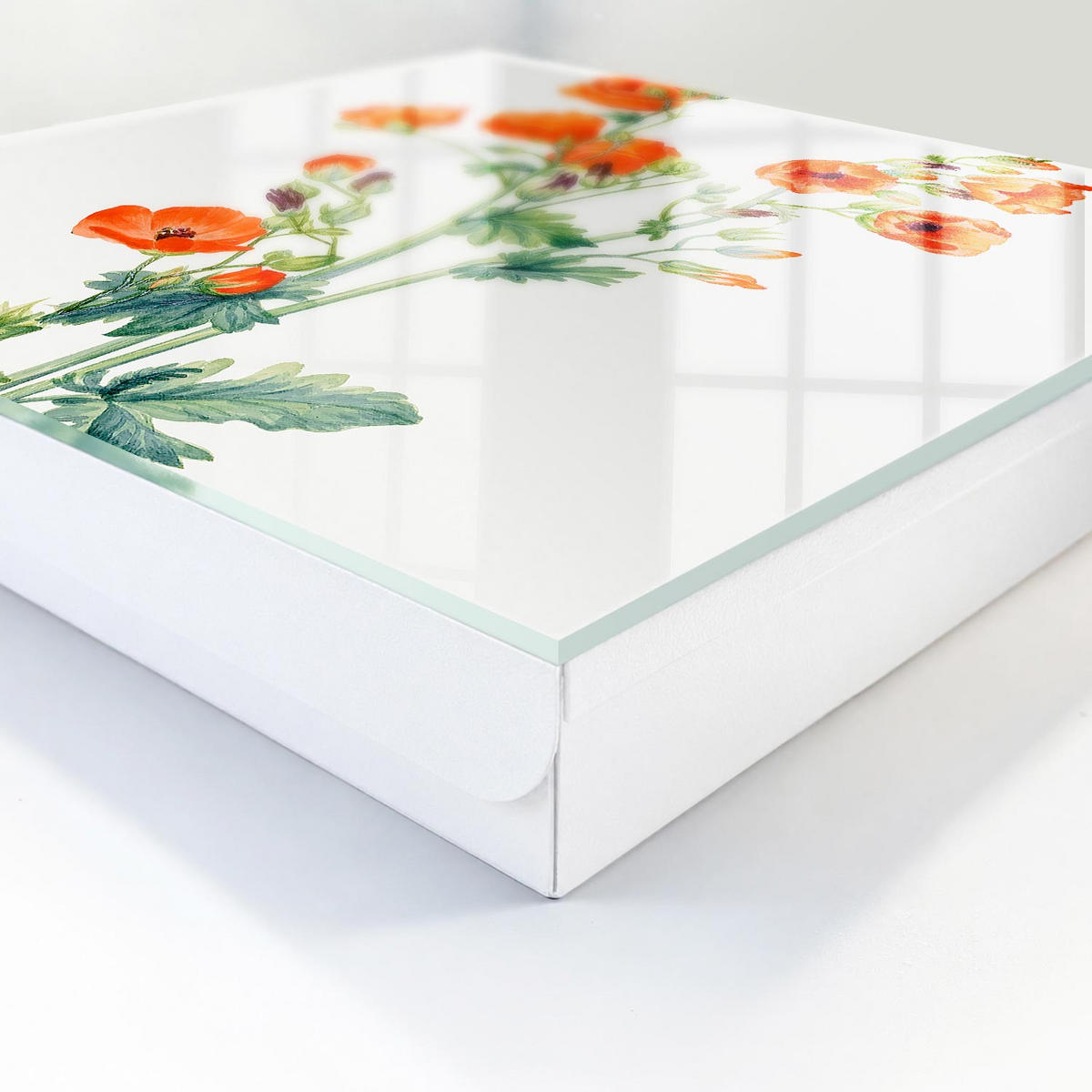 SCHLÜSSELBOX Weiß 30x30 cm – Türöffnung nach rechts - Orangefarbene Mohnblumen - Weiß, Metall (30/30/5cm) - TULUP