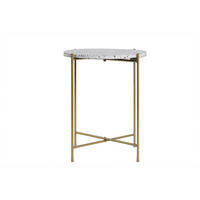 BEISTELLTISCH Rund Terrazzo Goldfarbenes Metall D40 cm MEZZO - Beige, Stein (42.8/42.8/50cm) - Miliboo