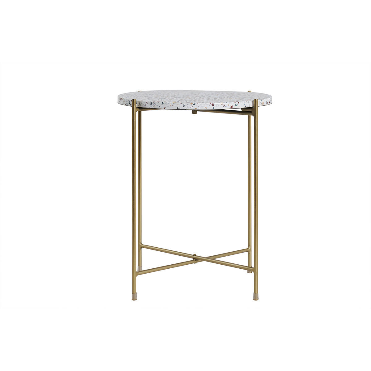 BEISTELLTISCH Rund Terrazzo Goldfarbenes Metall D40 cm MEZZO - Beige, Stein (42.8/42.8/50cm) - Miliboo