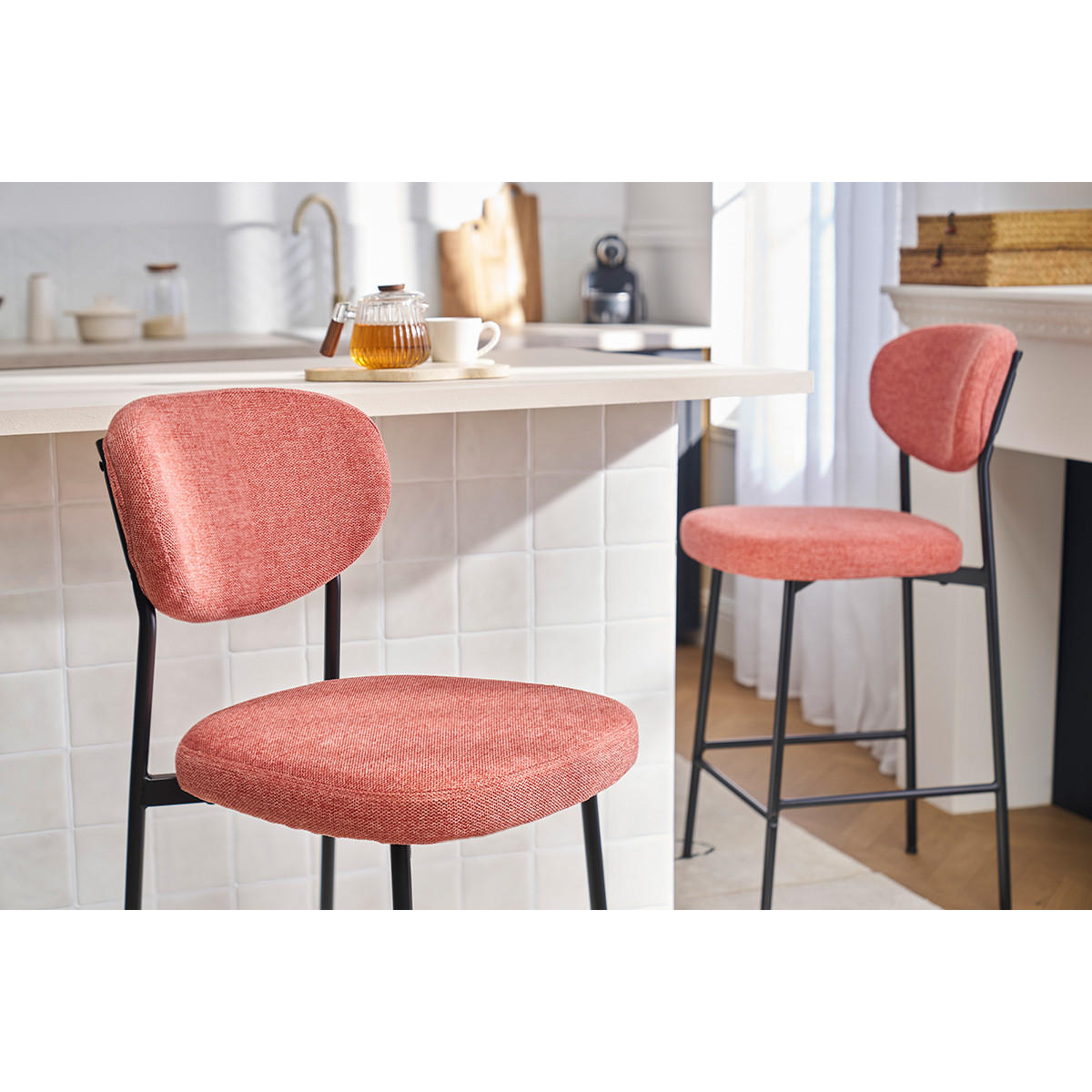 BARHOCKER Stoff Samteffekt Terrakotta H65 2er-Set BREKA - Terracotta, Textil (52/96.5/44.5cm) - Miliboo