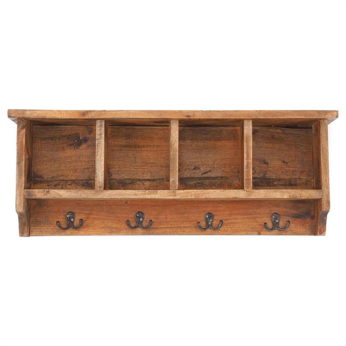 WANDGARDEROBE VINTAGE 70 Recyclingholz massiv, 4 Doppelhaken, 4 Fächer, Ablage 01 natur-vintage - Naturfarben, Holz (70/27/11cm) - DESIGN DELIGHTS