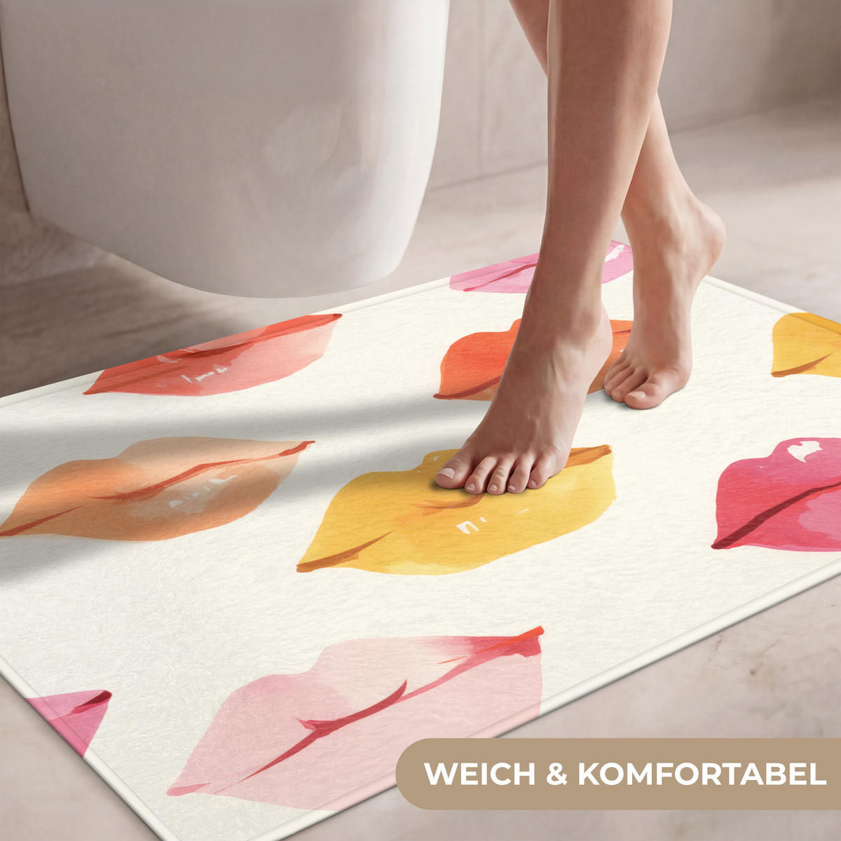 WC PŘEDLOŽKA Rty - barevné - lesklé 90x60 cm - růžová, textil/plast (90/1cm) - OnlyWow