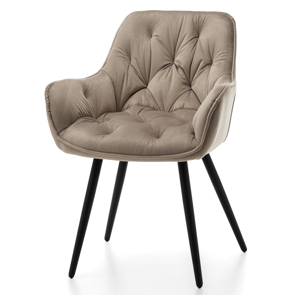 STUHL SIENA gepolstert mit Steppung - dunkelbeige schwarze Beine - Samt Velours - Beige/Schwarz, Textil/Metall (58/87/61cm) - NEW HOME