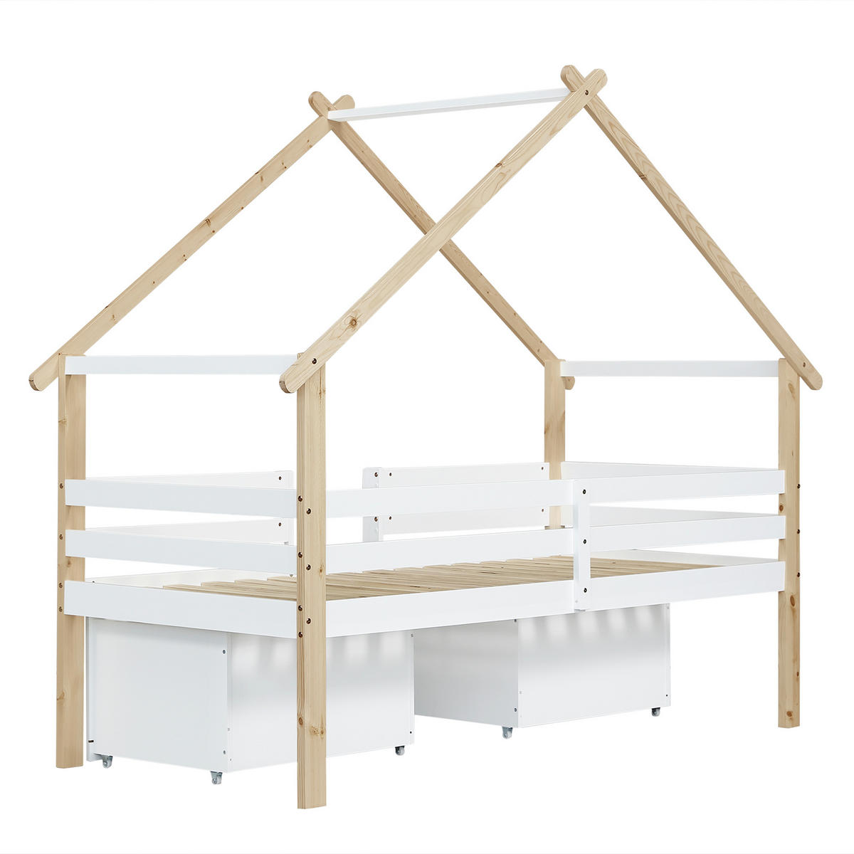 HAUSBETT 90/200 cm Weiß, Natur - Ahornfarben/Weiß, Holz/Holzwerkstoff - Raumix