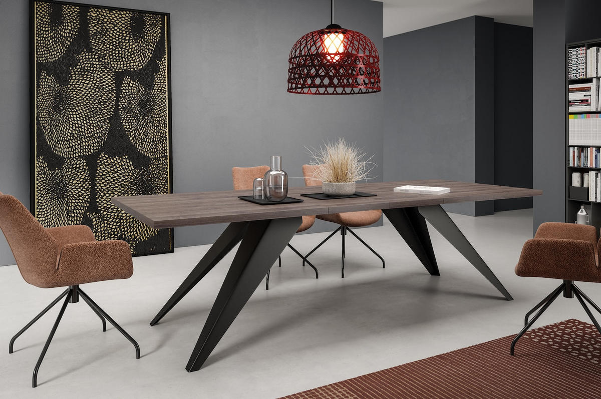 ESSTISCH Vento Shermann Eiche anthrazit / Schwarz 140/240 / 80 / 76cm - Anthrazit/Schwarz, Holz/Holzwerkstoff (140/80/76cm) - Feldmann-Wohnen