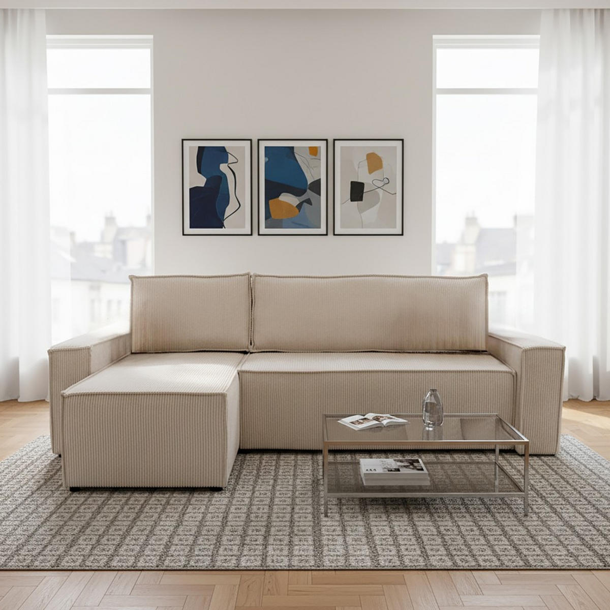 ECKSOFA mit Schlaffunktion/ ELISE, 4 Plätze - Beige - Beige, Textil (144/248cm) - Weber Industries