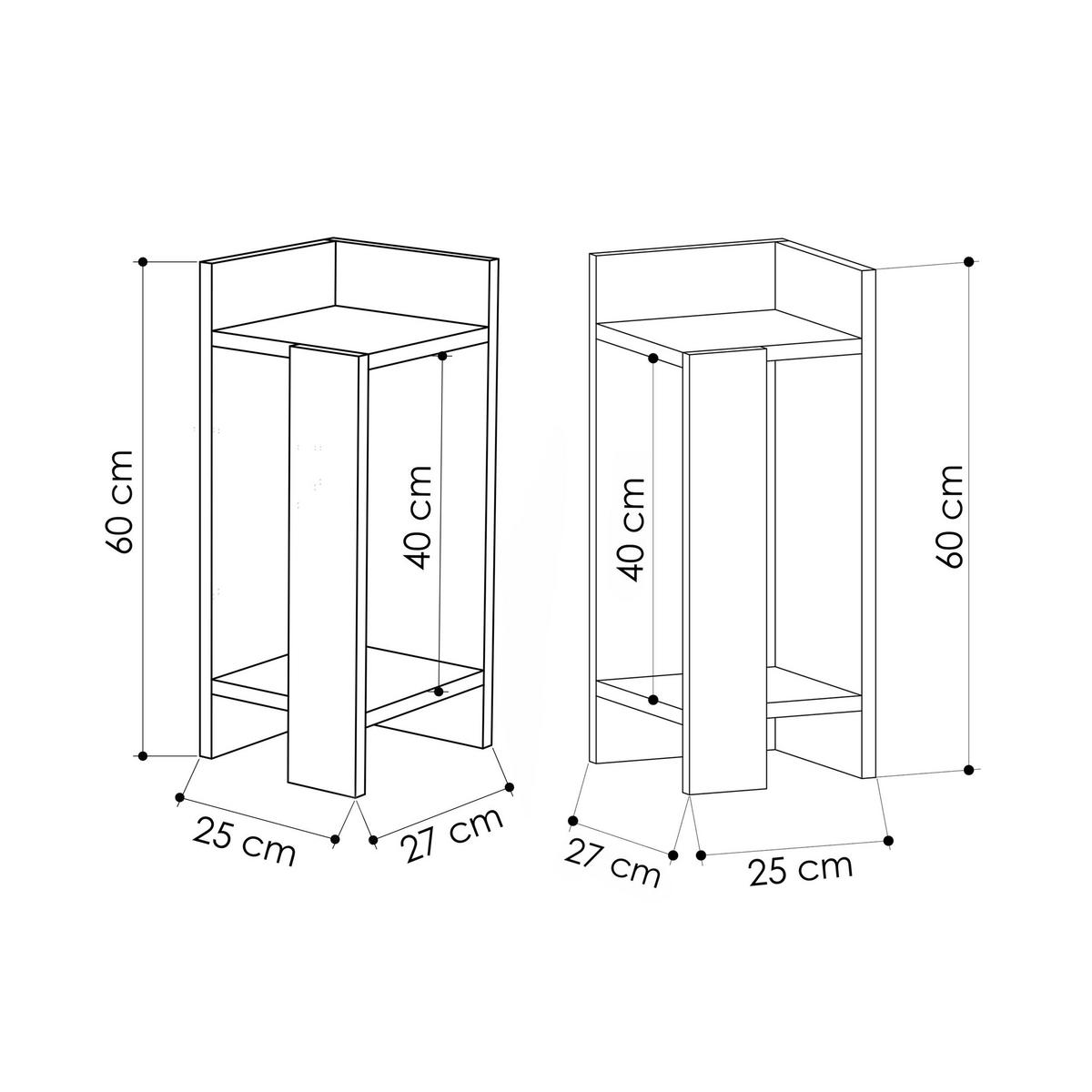 NACHTTISCH Elos Set Eiche, Anthrazit 25/27/60 cm - Anthrazit, Holzwerkstoff (25/60/27cm) - Decortie