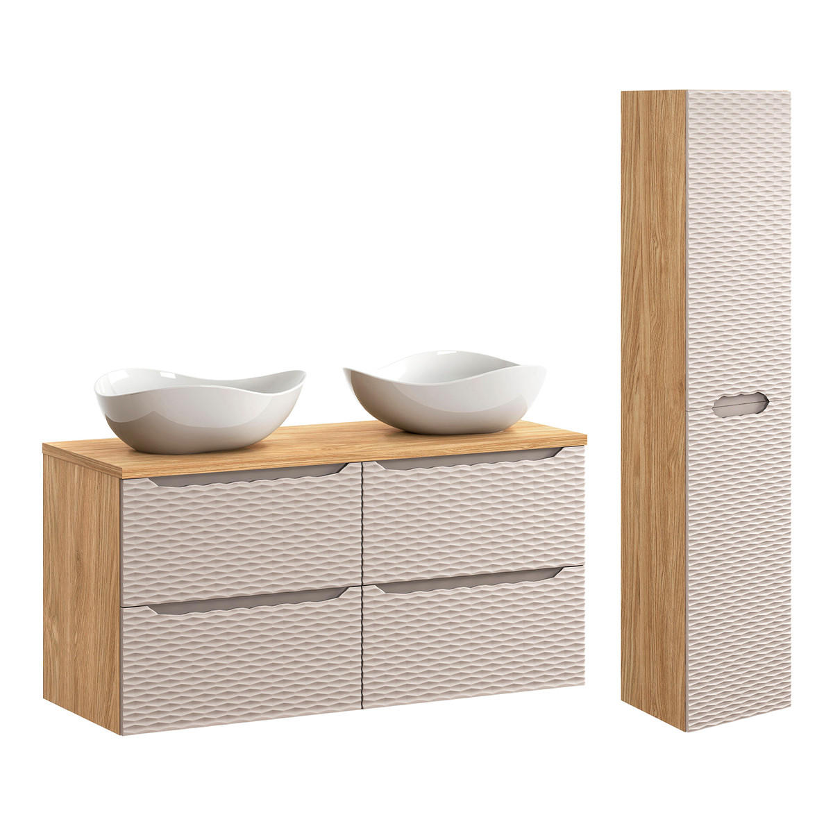 BADMÖBEL 120cm Elora 2er-Set Beige und Holz - Braun, Holzwerkstoff (120/59/46cm) - Petits-meubles