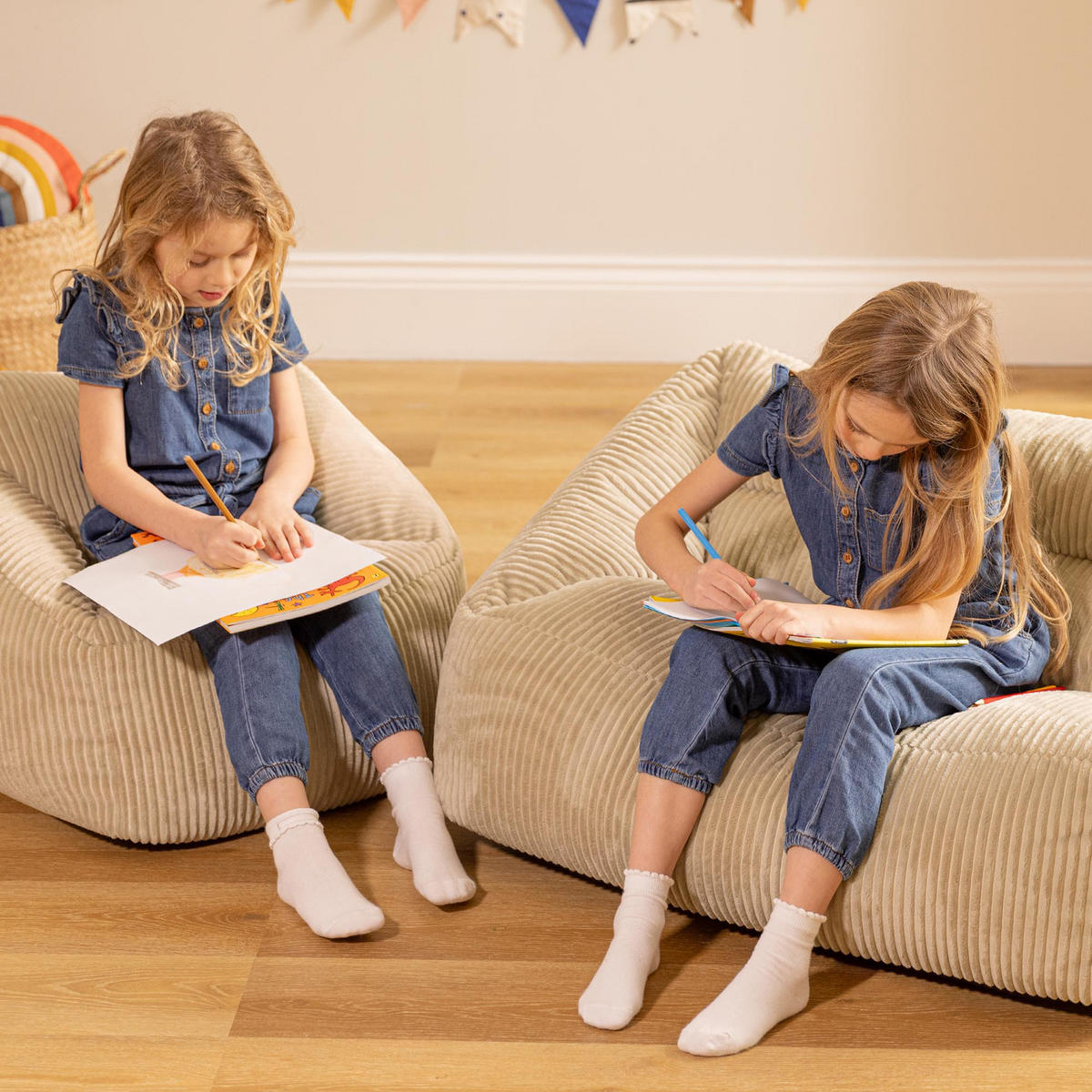 KINDERSOFA mit Sitzsack Sessel Cecilia - Beige, Textil (140/44/55cm) - icon