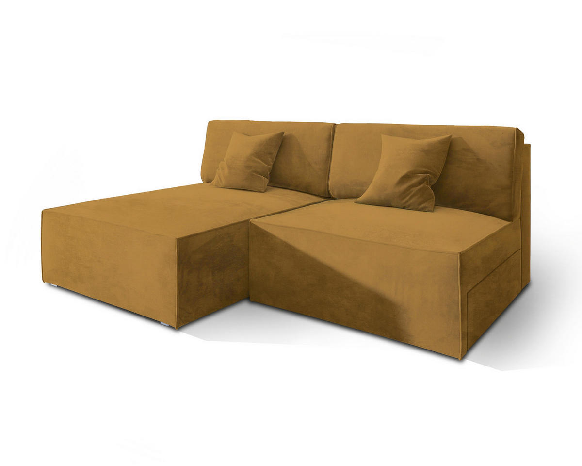 ROHOVÁ SEDAČKA FIORO žlutá - šedá/žlutá, dřevo/textil (204/148cm) - MASSENO