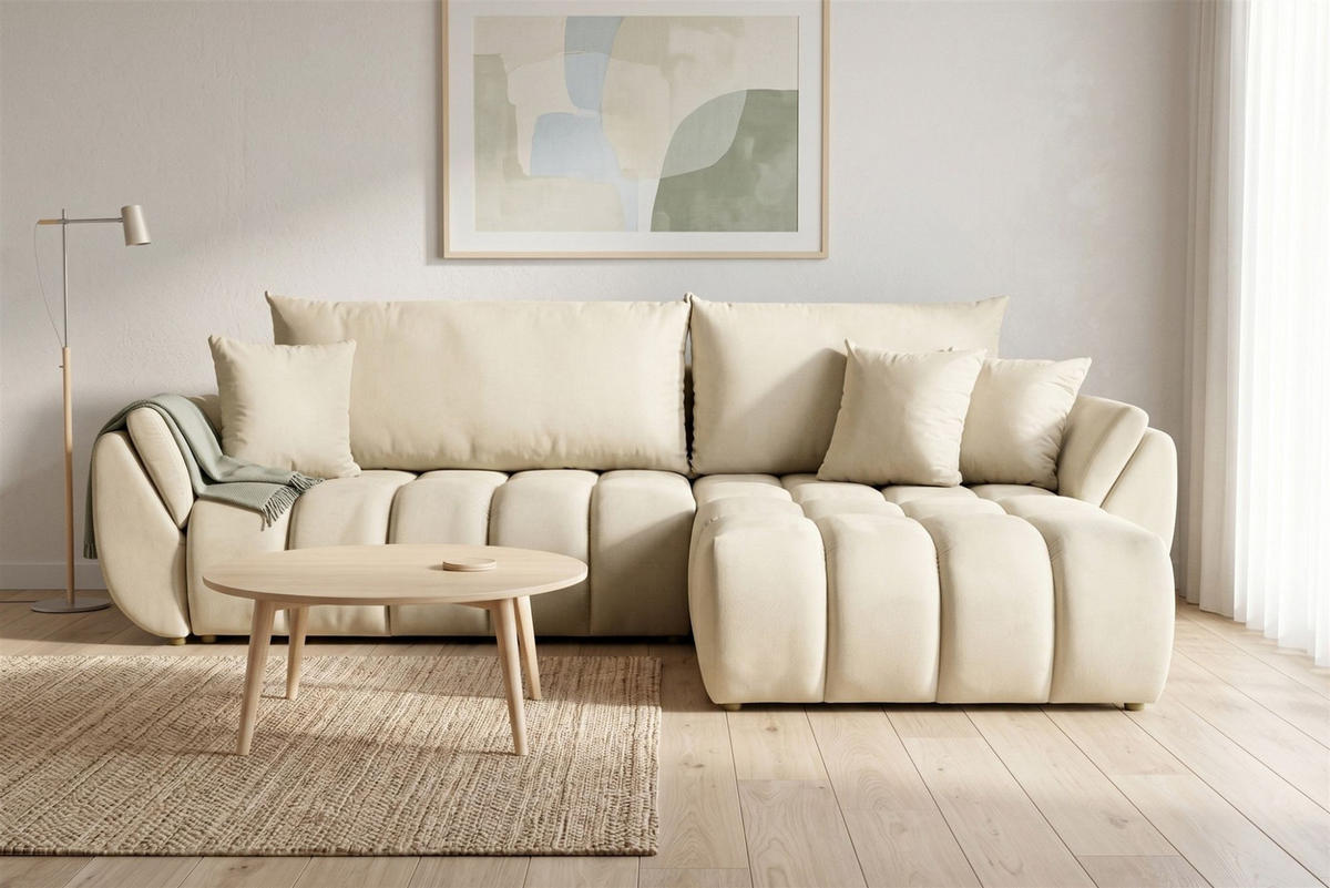 ECKSOFA Collin Mit Schlaffunktion - Beige, Holzwerkstoff/Textil (185/280cm) - Fun Möbel