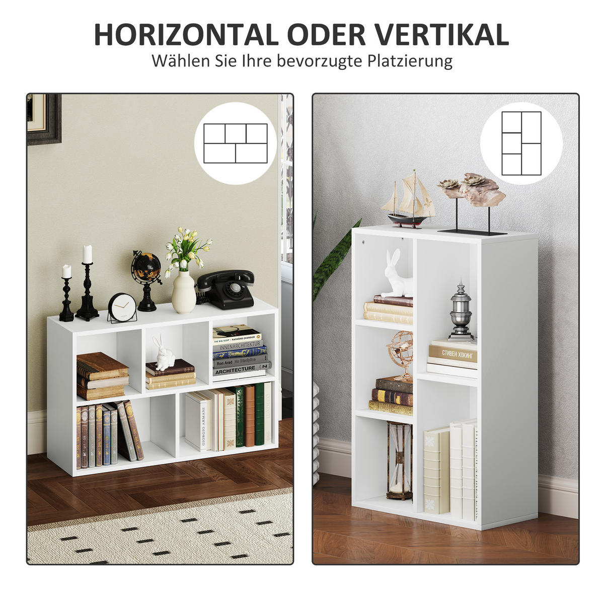BÜCHERREGAL, Standregal mit 5 Ebenen, Aufbewahrungsregal, für Wohnzimmer - Weiß, Karton (24/80/50cm) - HOMCOM
