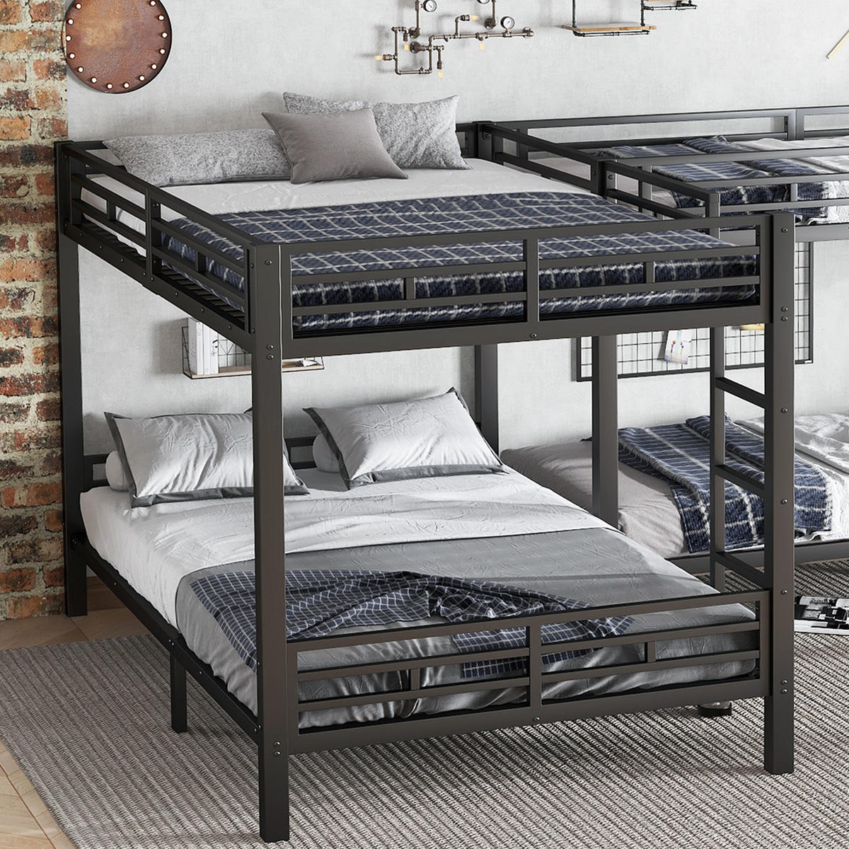 ETAGENBETT 90/200 cm und 140/200 cm Schwarz aus Eisen mit stabilen Lattenrost - Schwarz, Metall (90/200cm) - OKWISH