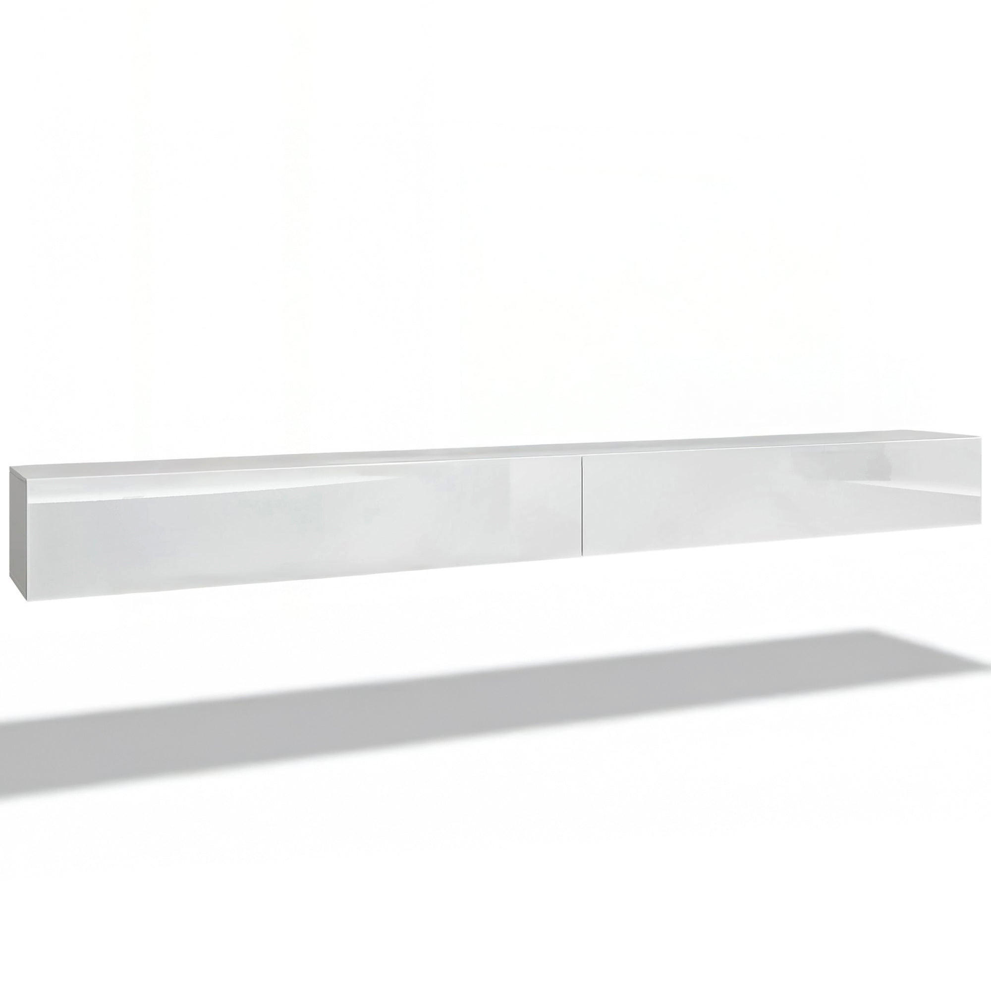 LOWBOARD Lia, hängendes Tv-Board, Moderner Fernsehschrank 330 cm lang Fernsehtisch 2er Set, Weiß matt/Weiß Hochglanz (38,5 x 330 x 30 cm) - Weiß Hochglanz, Holzwerkstoff (330/30/38.5cm) - InnoFurn