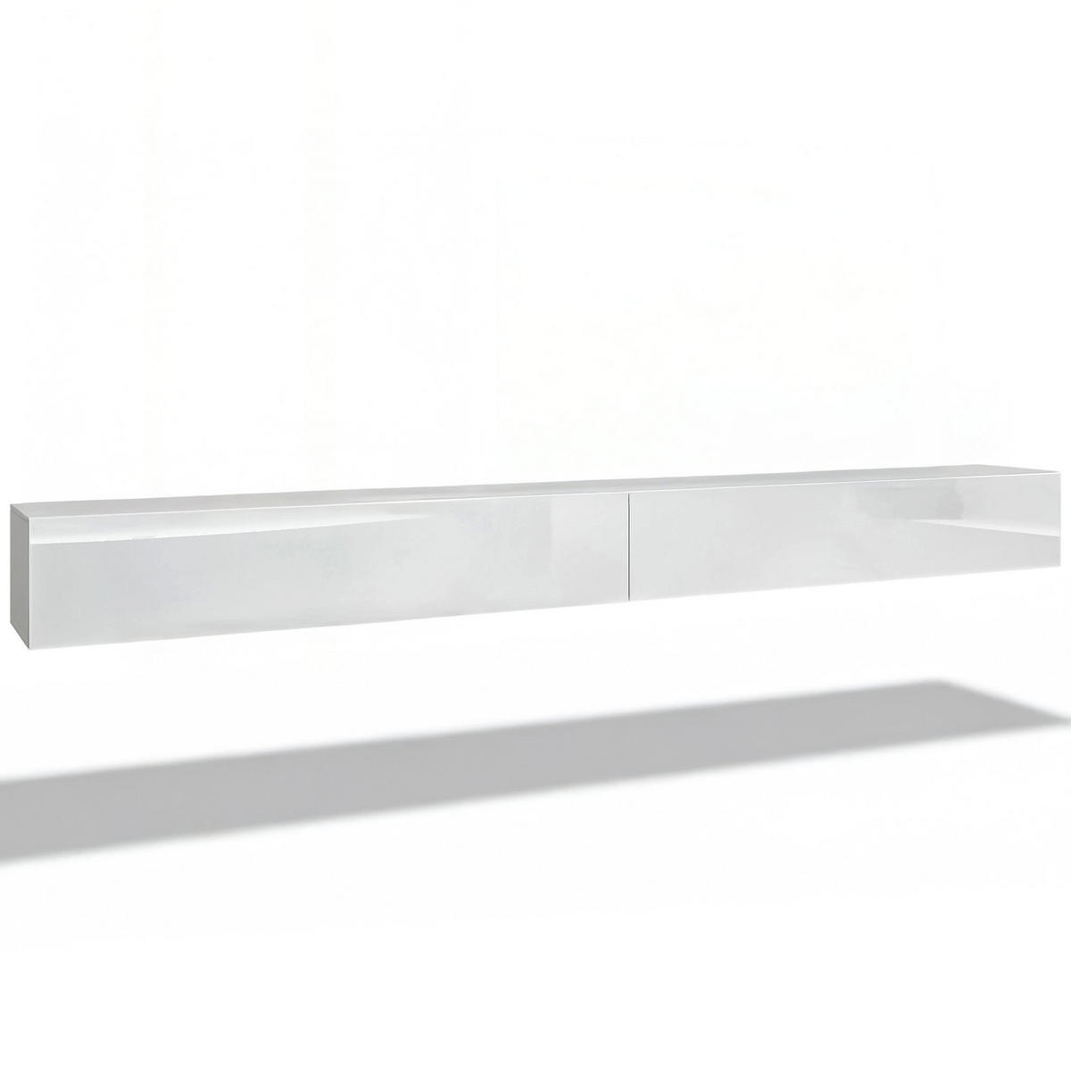 LOWBOARD Lia, hängendes Tv-Board, Moderner Fernsehschrank 330 cm lang Fernsehtisch 2er Set, Weiß matt/Weiß Hochglanz (38,5 x 330 x 30 cm) - Weiß Hochglanz, Holzwerkstoff (330/30/38.5cm) - InnoFurn